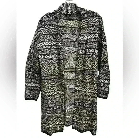 Lucky Brand Open Cardigan Sweater Size M/M Womens Aztec Black White  Excellent - Picture 1 of 9